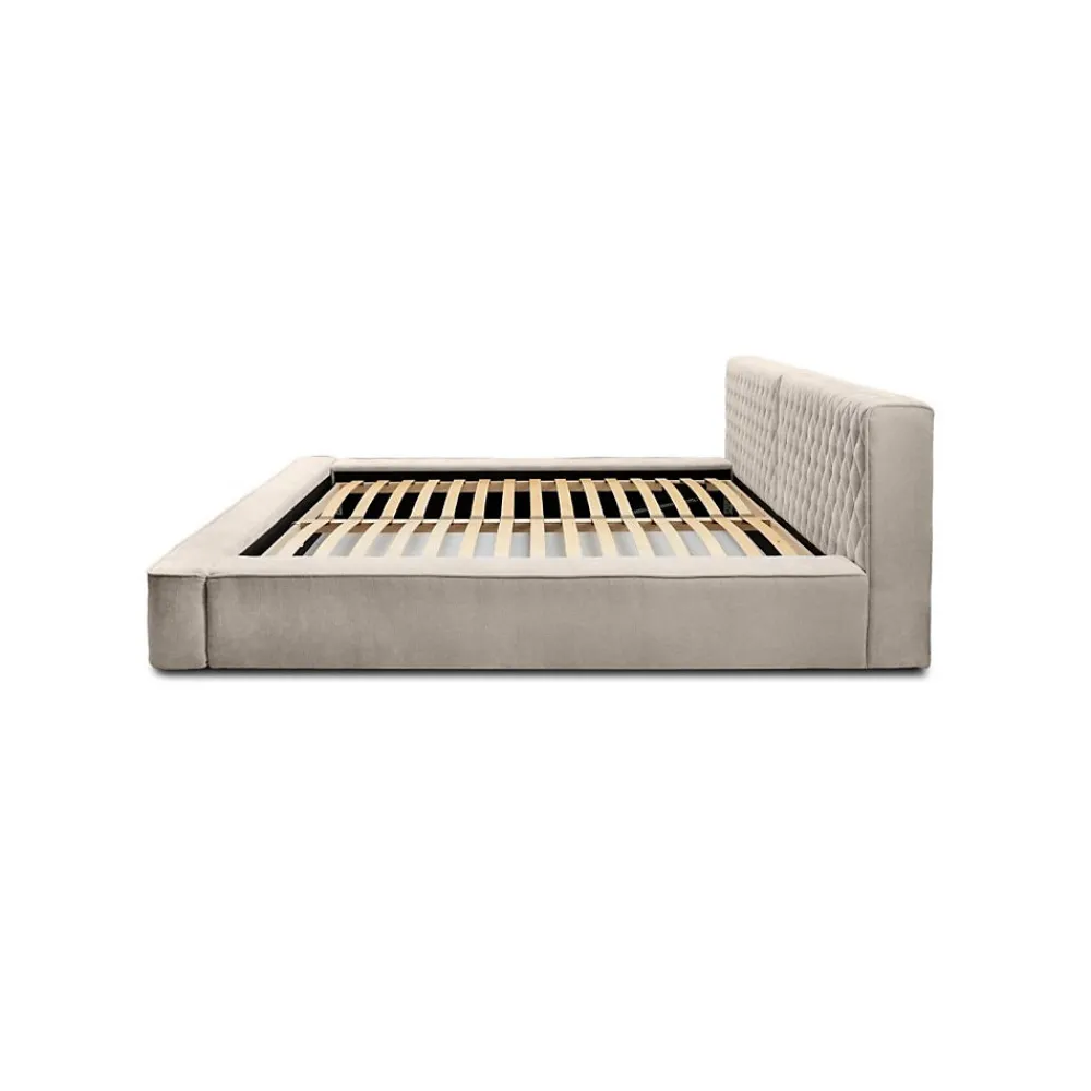 Lit coffre VERNON Tissu chenille bouclé Sable rosé 140x200 cm Sommier relevable Design haut de gamme>Meublorama Discount