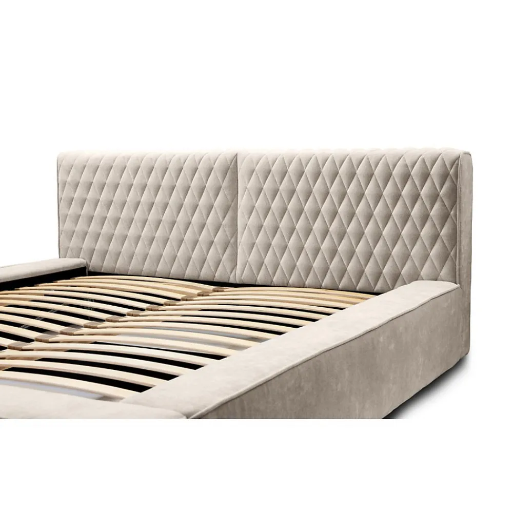 Lit coffre VERNON Tissu chenille bouclé Sable rosé 140x200 cm Sommier relevable Design haut de gamme>Meublorama Discount