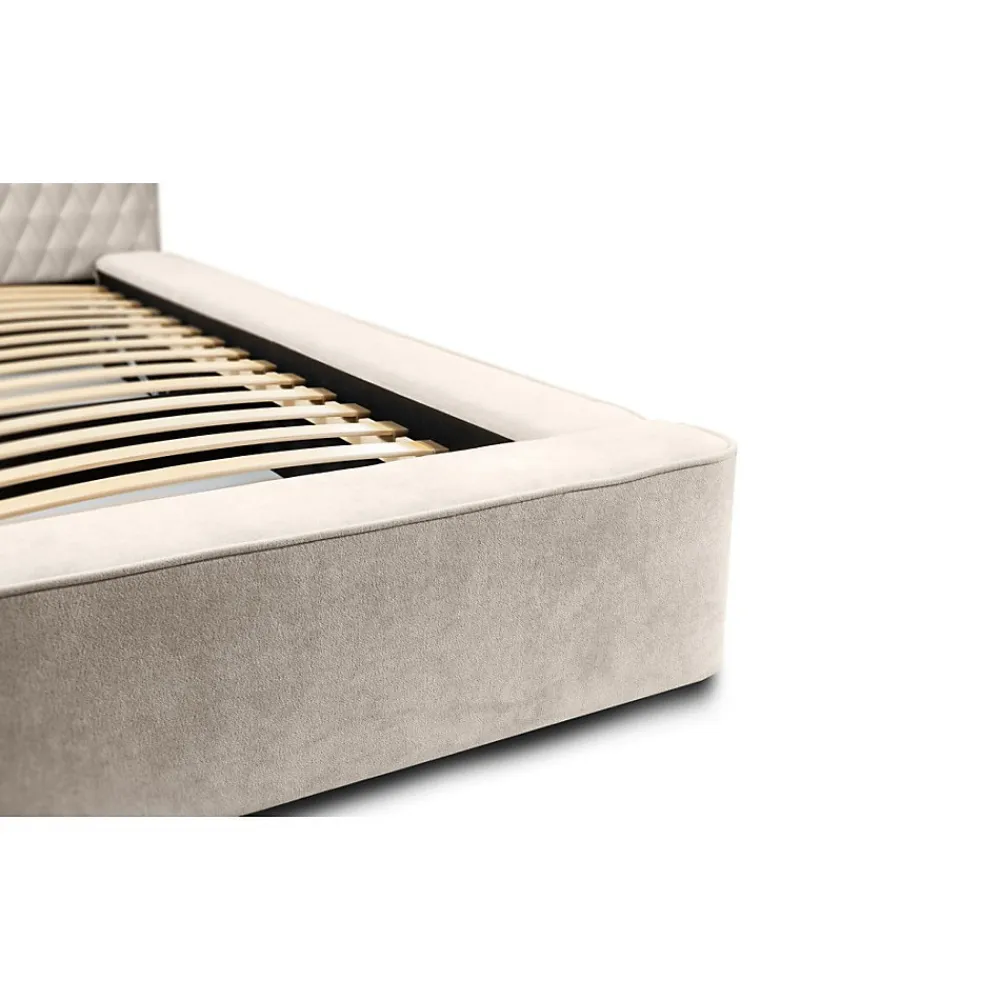 Lit coffre VERNON Tissu chenille bouclé Sable rosé 140x200 cm Sommier relevable Design haut de gamme>Meublorama Discount