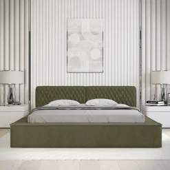 Lit coffre VERNON Tissu chenille bouclé Feuille dolivier 140x200 cm Sommier relevable Design haut de gamme>Meublorama Outlet