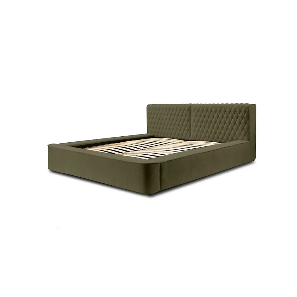 Lit coffre VERNON Tissu chenille bouclé Feuille dolivier 140x200 cm Sommier relevable Design haut de gamme>Meublorama Outlet
