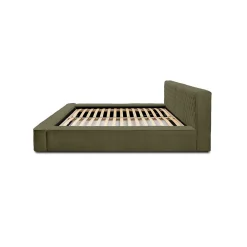 Lit coffre VERNON Tissu chenille bouclé Feuille dolivier 140x200 cm Sommier relevable Design haut de gamme><noscript><img width=