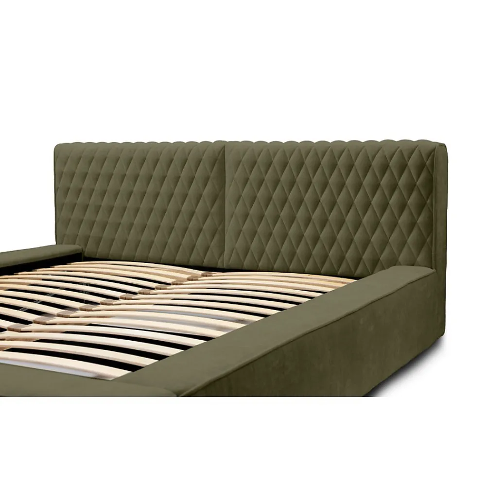 Lit coffre VERNON Tissu chenille bouclé Feuille dolivier 140x200 cm Sommier relevable Design haut de gamme>Meublorama Outlet
