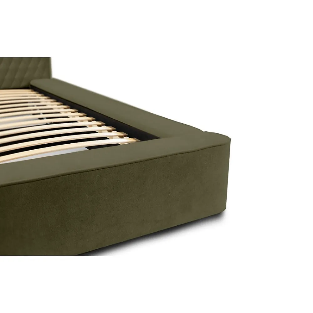 Lit coffre VERNON Tissu chenille bouclé Feuille dolivier 140x200 cm Sommier relevable Design haut de gamme>Meublorama Outlet
