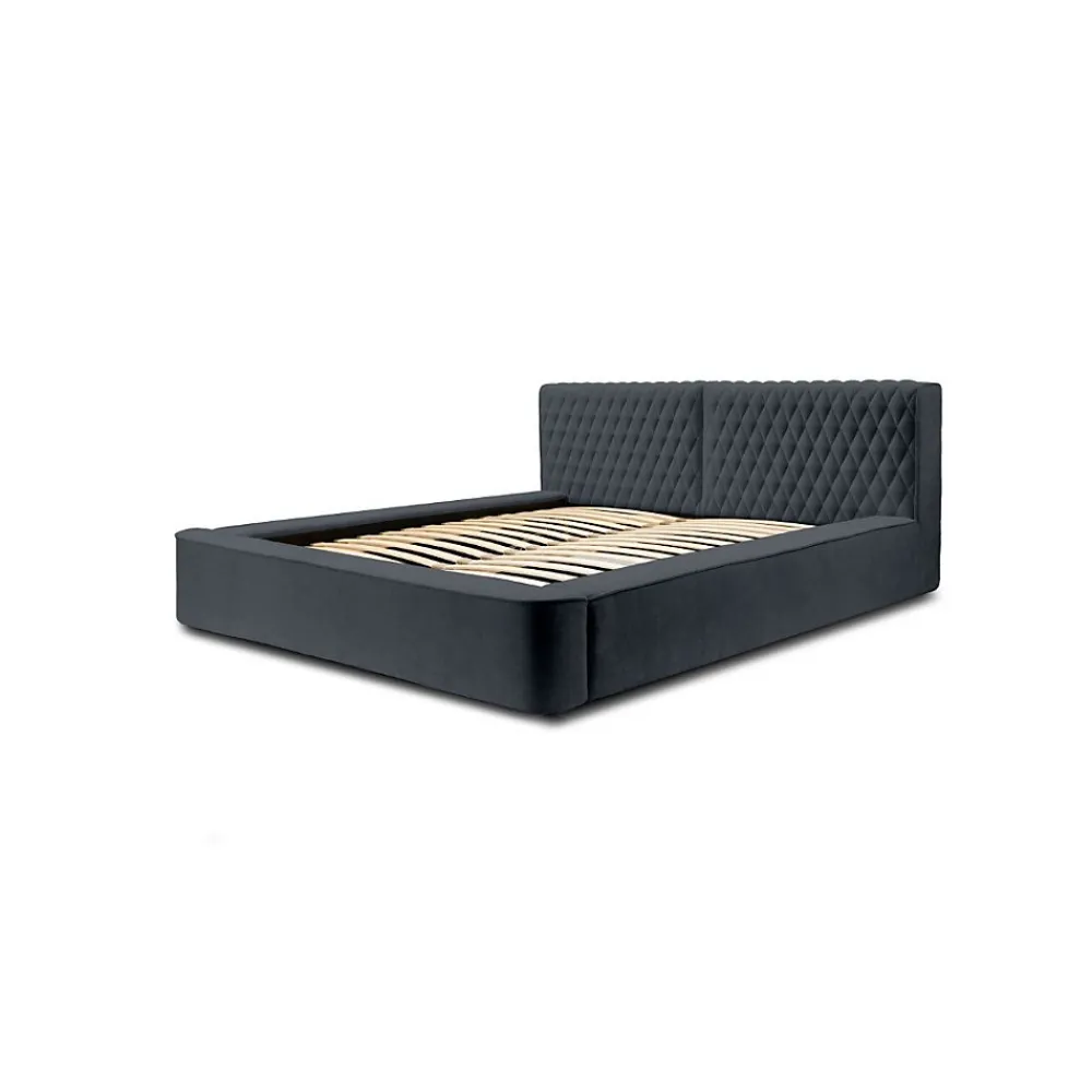 Lit coffre VERNON Tissu chenille bouclé Charbon bleu 180x200 cm Sommier relevable Design haut de gamme>Meublorama Sale
