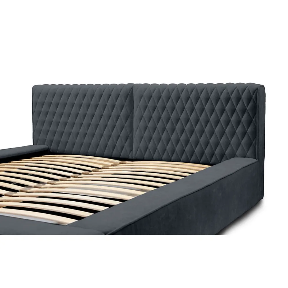 Lit coffre VERNON Tissu chenille bouclé Charbon bleu 180x200 cm Sommier relevable Design haut de gamme>Meublorama Sale