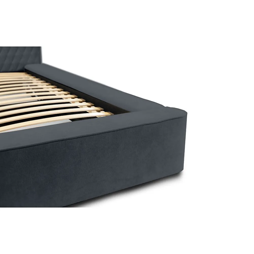 Lit coffre VERNON Tissu chenille bouclé Charbon bleu 180x200 cm Sommier relevable Design haut de gamme>Meublorama Sale