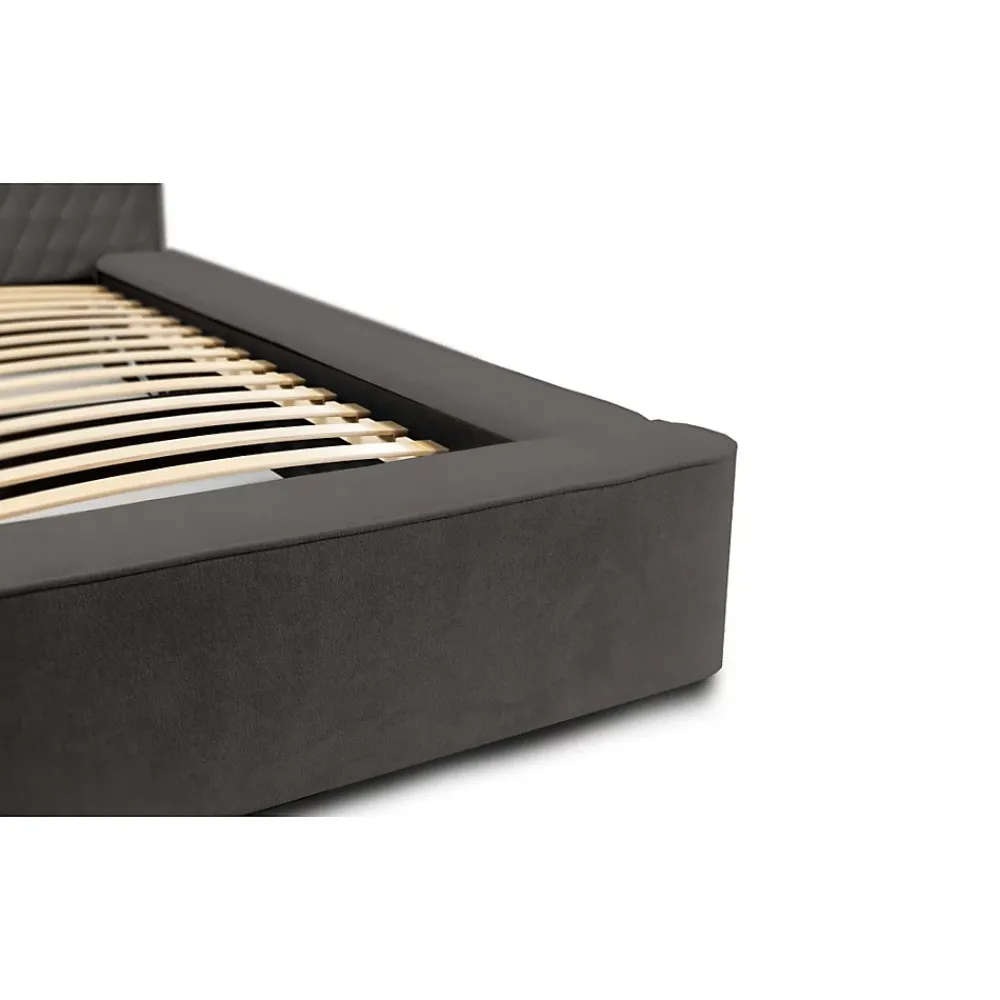 Meublorama Lit coffre VERNON Tissu chenille bouclé Anthracite profond 140x200 cm Sommier relevable Design haut de gamme* Lit Double