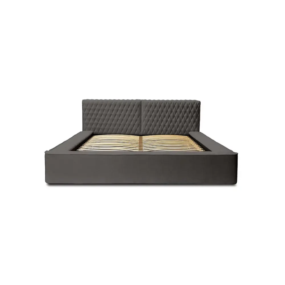 Meublorama Lit coffre VERNON Tissu chenille bouclé Anthracite profond 140x200 cm Sommier relevable Design haut de gamme* Lit Double