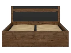 Pegane Lit coffre 140x200 avec cadre sommier et rangement,,coloris Chêne foncé/Noir mat - L. 205,5 x P. 149,5 x H. 41-96,5 cm* Lit Coffre