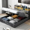 Lit Coffre 160x200 avec Rangement et éclairage LED, Sommier à Lattes, Lit Double avec USB et Type-C, Lit 2 Personnes, Lin, Gris>Simple Life Outlet