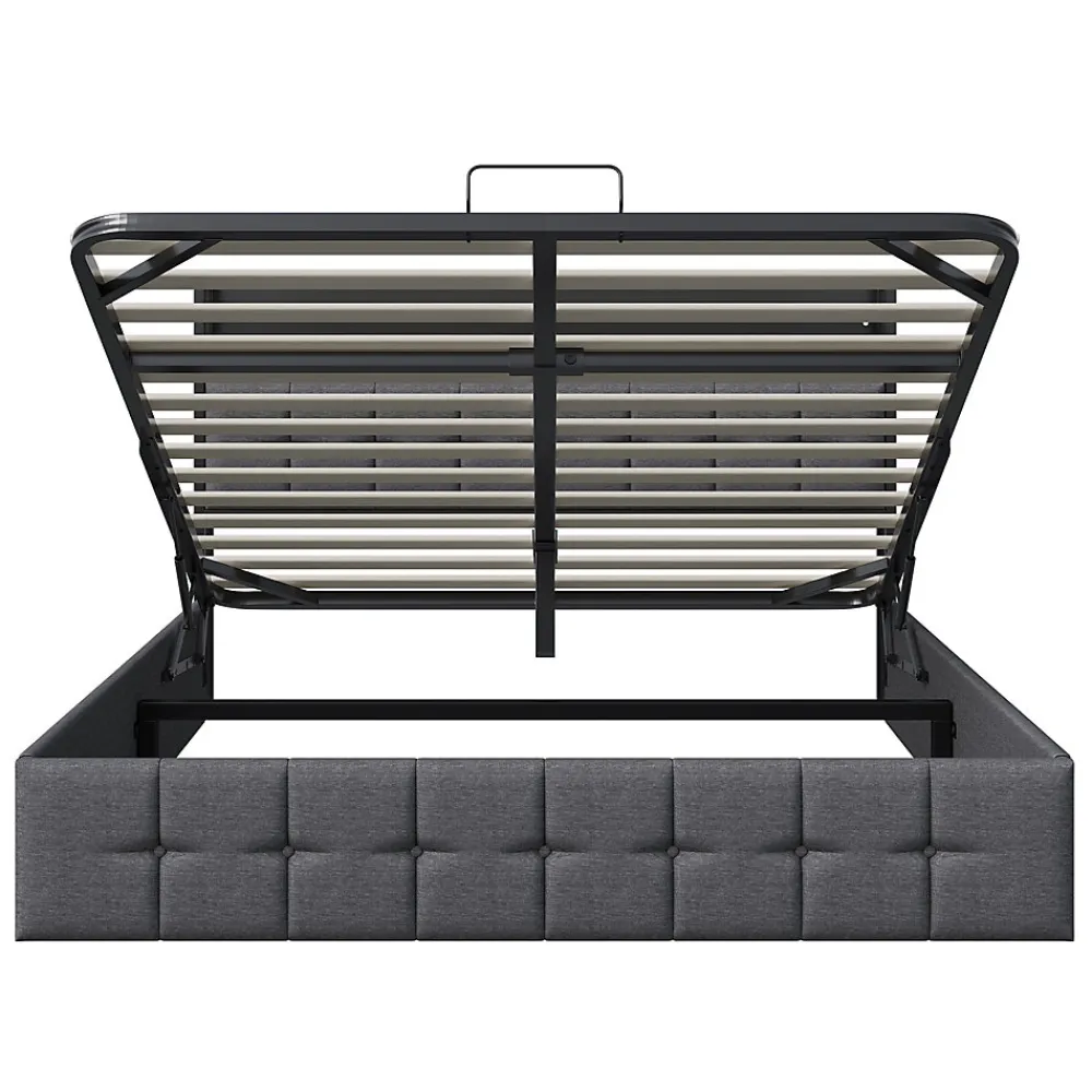 Lit Coffre 160x200 avec Rangement et éclairage LED, Sommier à Lattes, Lit Double avec USB et Type-C, Lit 2 Personnes, Lin, Gris>Simple Life Outlet