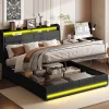 Lit Coffre 160x200 Avec Sommier Et USB, LED, Cadre De Lit Avec Rangement Et Tete De Lit, Noir>Simple Life Clearance