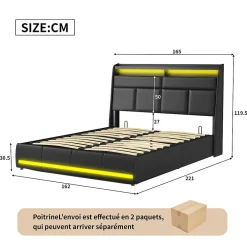 Lit Coffre 160x200 Avec Sommier Et USB, LED, Cadre De Lit Avec Rangement Et Tete De Lit, Noir>Simple Life Clearance