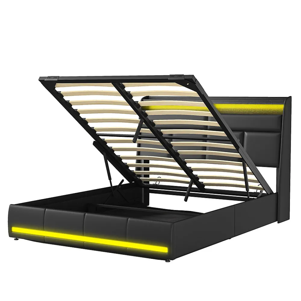 Lit Coffre 160x200 Avec Sommier Et USB, LED, Cadre De Lit Avec Rangement Et Tete De Lit, Noir>Simple Life Clearance