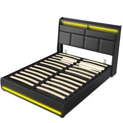 Lit Coffre 160x200 Avec Sommier Et USB, LED, Cadre De Lit Avec Rangement Et Tete De Lit, Noir><noscript><img width=