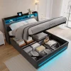 Lit Coffre 160x200 Avec Sommier, Lit Coffre Avec Port USB De Type C, Éclairage LED, Lin, Gris>Simple Life Sale