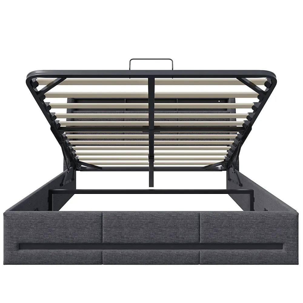 Lit Coffre 160x200 Avec Sommier, Lit Coffre Avec Port USB De Type C, Éclairage LED, Lin, Gris>Simple Life Sale