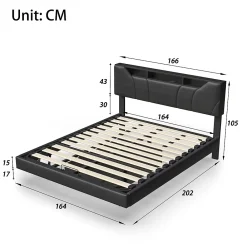 Fortuna lai Lit Coffre 160x200 avec Sommier LED Hydraulique avec Rangement et Tete de Lit 2 Personnes Lits pour Adulte Coffre Noir+PU* Lit Coffre