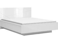 Lit coffre 160x200 avec sommier et rangement, coloris Blanc brillant/Blanc haute brillance - L. 206 x P. 169,5 x H. 98,5/43 cm><noscript><img width=
