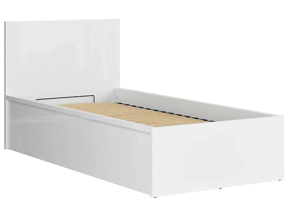 Lit coffre 90x200 avec sommier et rangement, coloris Blanc brillant - Longueur 204,5 x Profondeur 99 x Hauteur 95/40,5 cm>Pegane Discount