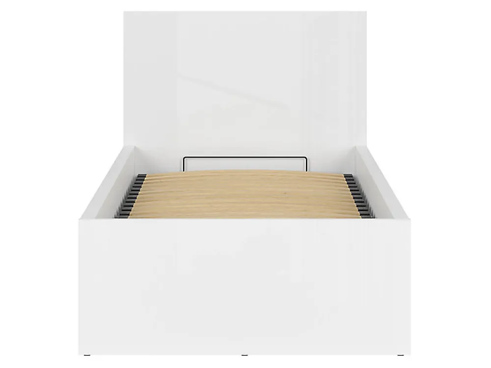 Lit coffre 90x200 avec sommier et rangement, coloris Blanc brillant - Longueur 204,5 x Profondeur 99 x Hauteur 95/40,5 cm>Pegane Discount