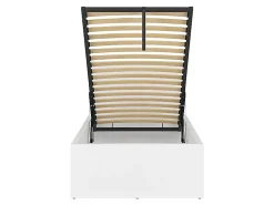 Lit coffre 90x200 avec sommier et rangement, coloris Blanc brillant - Longueur 204,5 x Profondeur 99 x Hauteur 95/40,5 cm><noscript><img width=
