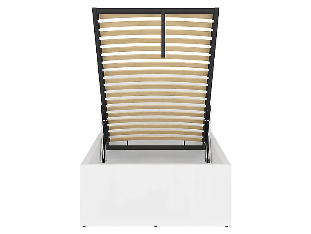 Lit coffre 90x200 avec sommier et rangement, coloris Blanc brillant - Longueur 204,5 x Profondeur 99 x Hauteur 95/40,5 cm>Pegane Discount