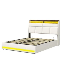 Lit Coffre 160x200 Avec Sommier Et USB, LED, Cadre De Lit Avec Rangement Et Tete De Lit, Blanc>Simple Life Clearance