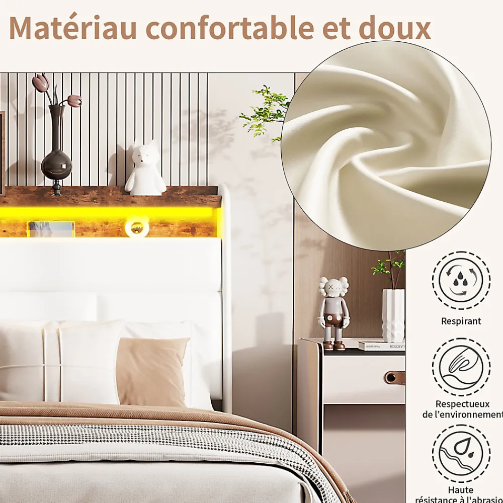 Lit Coffre 160x200 Avec Sommier Et USB, LED, Cadre De Lit Avec Rangement Et Tete De Lit, Blanc>Simple Life Clearance