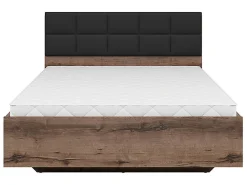 Lit coffre 140x200 avec tête de lit rembourrée noir, sommier et rangement ,coloris Chêne marron foncé><noscript><img width=