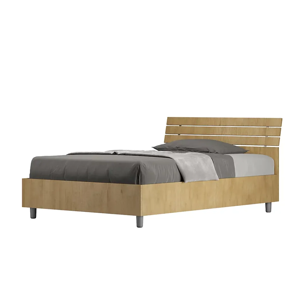Ityhome Lit coffre 120x200 avec tête de lit inclinée à lattes en chêne Ankel* Lit Coffre