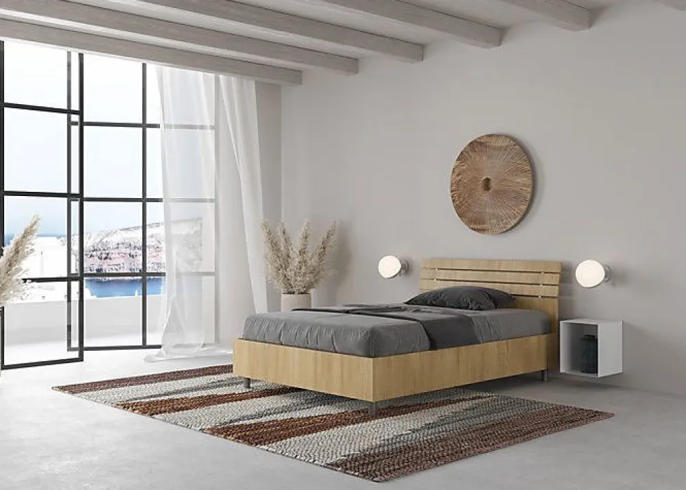 Ityhome Lit coffre 120x200 avec tête de lit inclinée à lattes en chêne Ankel* Lit Coffre