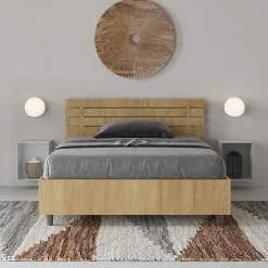 Ityhome Lit coffre 120x200 avec tête de lit inclinée à lattes en chêne Ankel* Lit Coffre