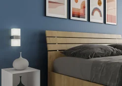 Lit coffre 160x190 avec tête de lit inclinée à lattes en chêne Ankel><noscript><img width=