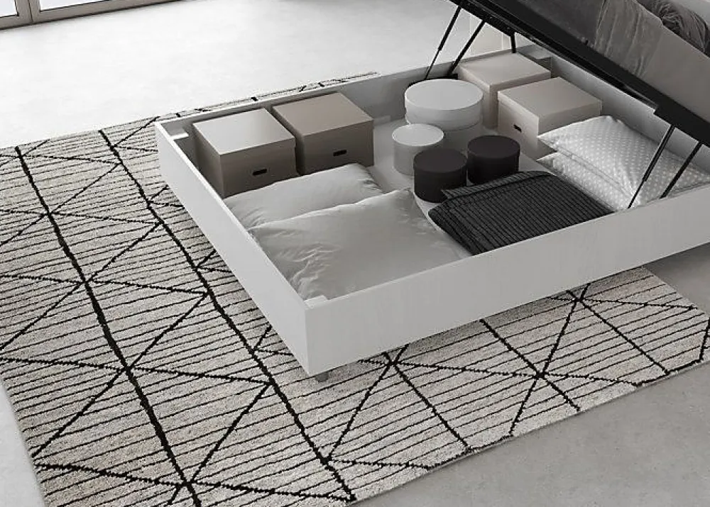 Ityhome Lit coffre 140x200 avec tête de lit inclinée en frêne blanc Demas* Lit Coffre