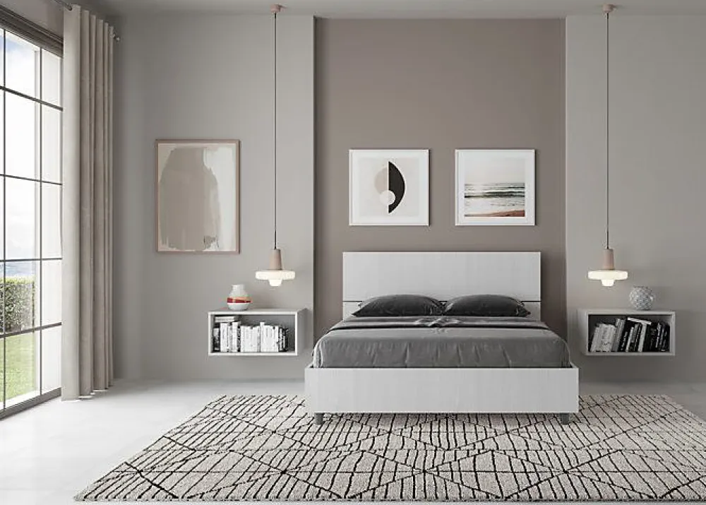 Ityhome Lit coffre 140x200 avec tête de lit inclinée en frêne blanc Demas* Lit Coffre