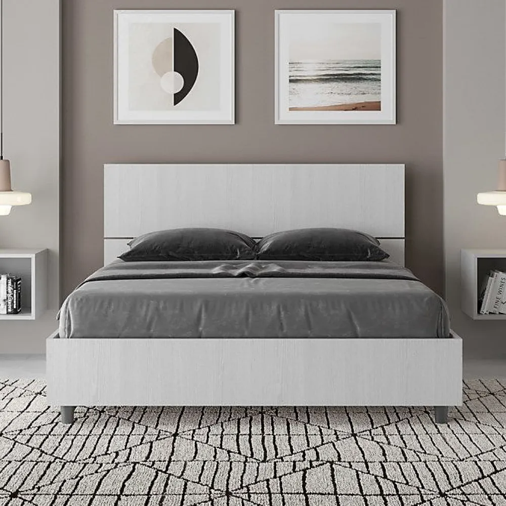Ityhome Lit coffre 140x200 avec tête de lit inclinée en frêne blanc Demas* Lit Coffre