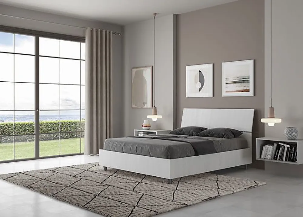 Ityhome Lit coffre 140x200 avec tête de lit inclinée en frêne blanc Demas* Lit Coffre