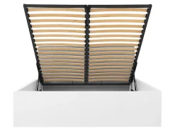Lit coffre 160x200 avec tête de lit capitonnée ,coloris Blanc brillant/Textile Noir - L. 209,5 x P. 176 x H. 95/40,5 cm><noscript><img width=