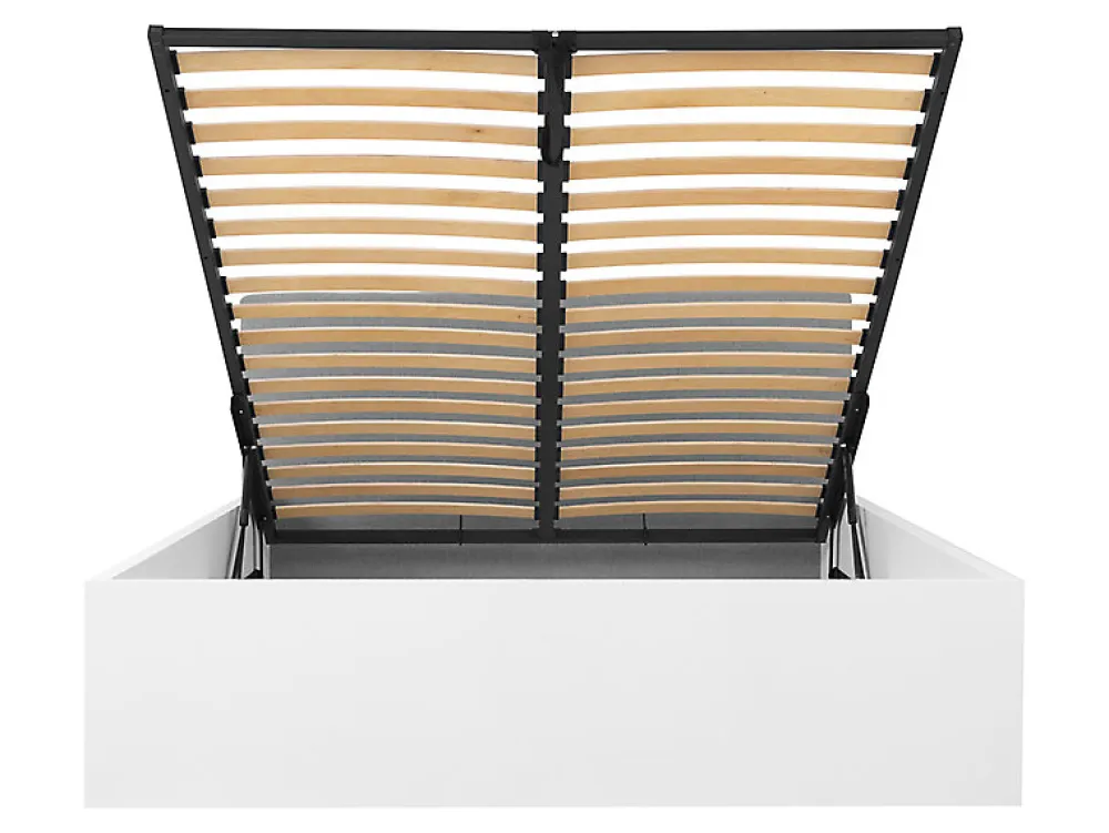 Lit coffre 160x200 avec tête de lit capitonnée ,coloris Blanc brillant/Textile Noir - L. 209,5 x P. 176 x H. 95/40,5 cm>Pegane Discount