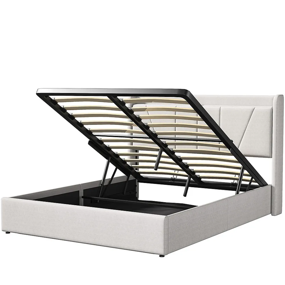 Lit Coffre 140x200 avec USB et Type C, Lit capitonné avec Sommier à Lattes, Lit Double, Beige>Simple Life Hot