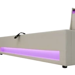 Okwish Lit coffre 160x200 cm - Lit ados avec USB et LED - Lin - Sans Matelas - Beige* Lit Coffre