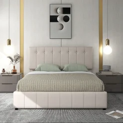 Lit Coffre 140x200 cm - Lit avec Rangement Intégré et Mécanisme Hydraulique, en Velours Blanc, Sans Matelas><noscript><img width=