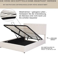 Lit Coffre 140x200 cm - Lit avec Rangement Intégré et Mécanisme Hydraulique, en Velours Blanc, Sans Matelas><noscript><img width=