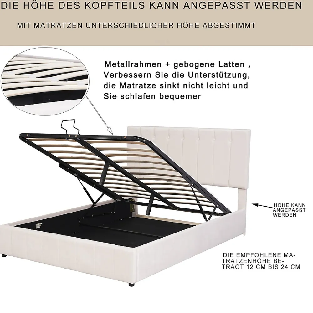 Lit Coffre 140x200 cm - Lit avec Rangement Intégré et Mécanisme Hydraulique, en Velours Blanc, Sans Matelas>Okwish Best