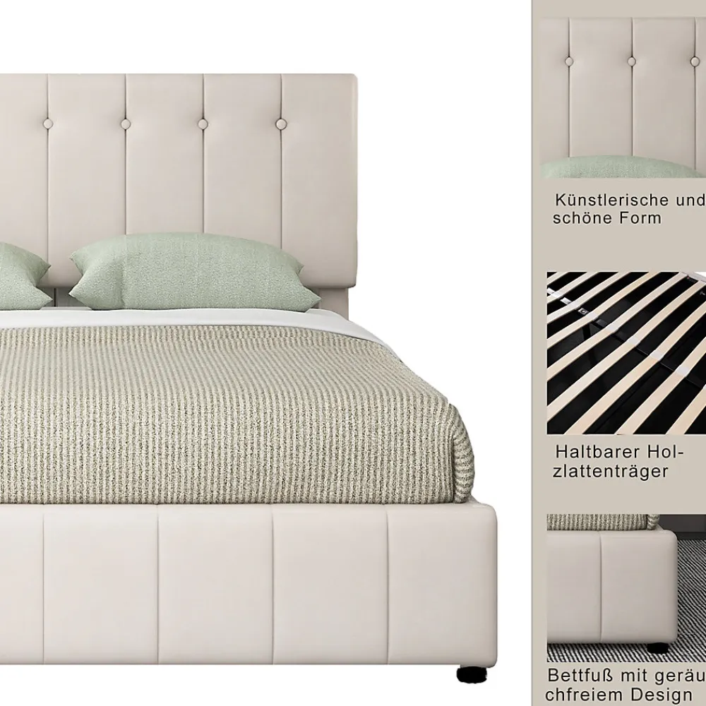 Lit Coffre 140x200 cm - Lit avec Rangement Intégré et Mécanisme Hydraulique, en Velours Blanc, Sans Matelas>Okwish Best