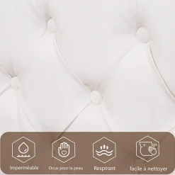 Lit Coffre 140x190 cm - Lit Capitonné avec Rangement et LED, Sommier à Lattes Inclus, Simili Cuir - sans Matelas - Blanc><noscript><img width=