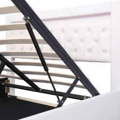 Lit Coffre 140x190 cm - Lit Capitonné avec Rangement et LED, Sommier à Lattes Inclus, Simili Cuir - sans Matelas - Blanc><noscript><img width=