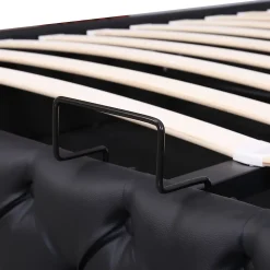Okwish Lit Coffre 140x190 cm - Lit Capitonné avec Rangement et LED, Sommier à Lattes Inclus, Simili Cuir - sans Matelas - Noir* Lit Coffre